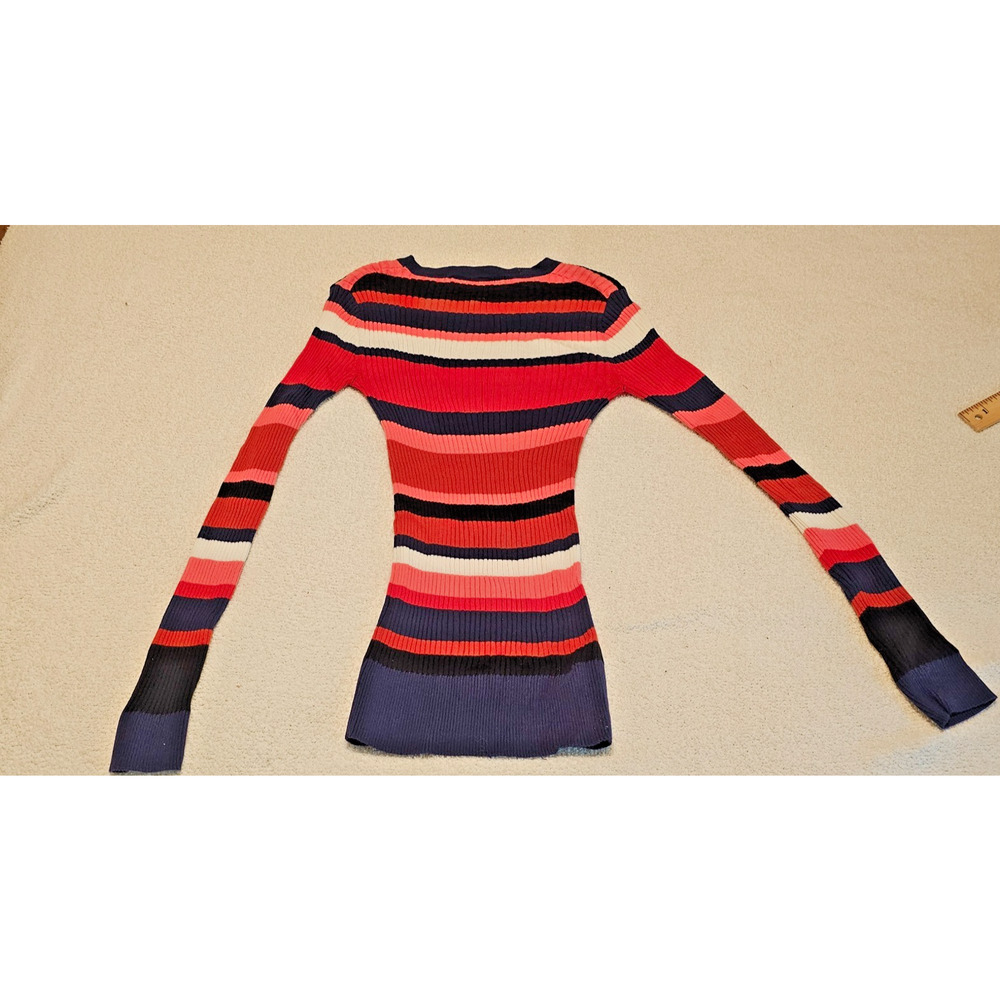 Trina Turk Striped Ribbed Sweater Multicolor Cotton Stretch Knit Women’s XS